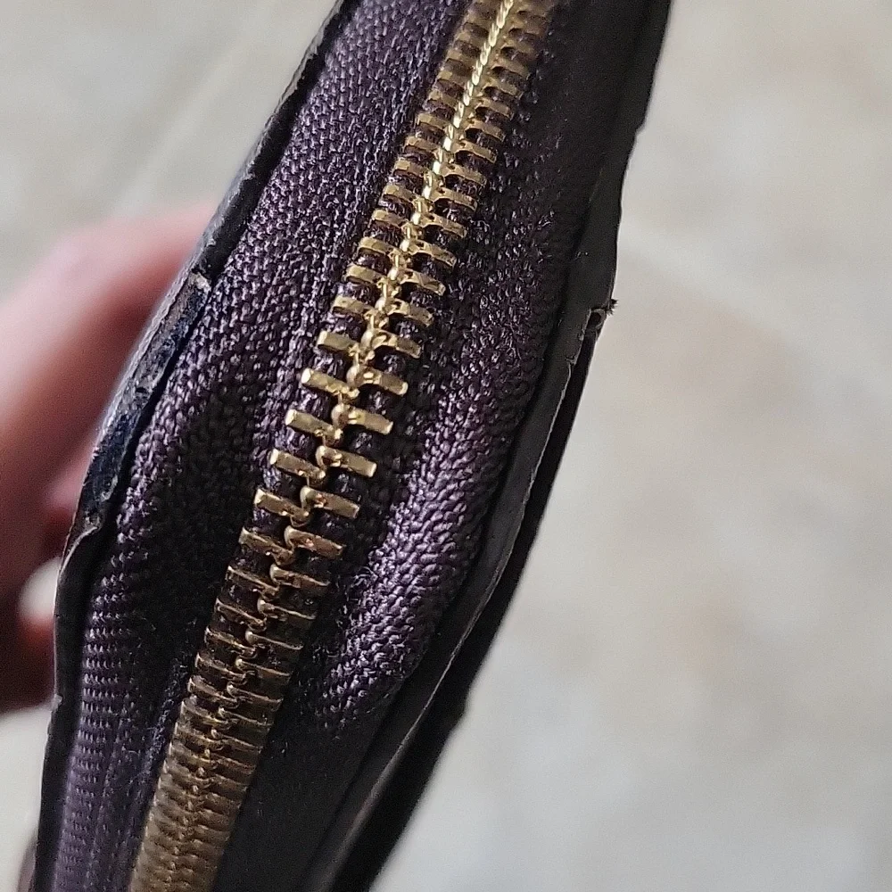 Coach Signature Canvas Zip Around Long Wallet Brown Tan Gold Hardware Oval Logo
